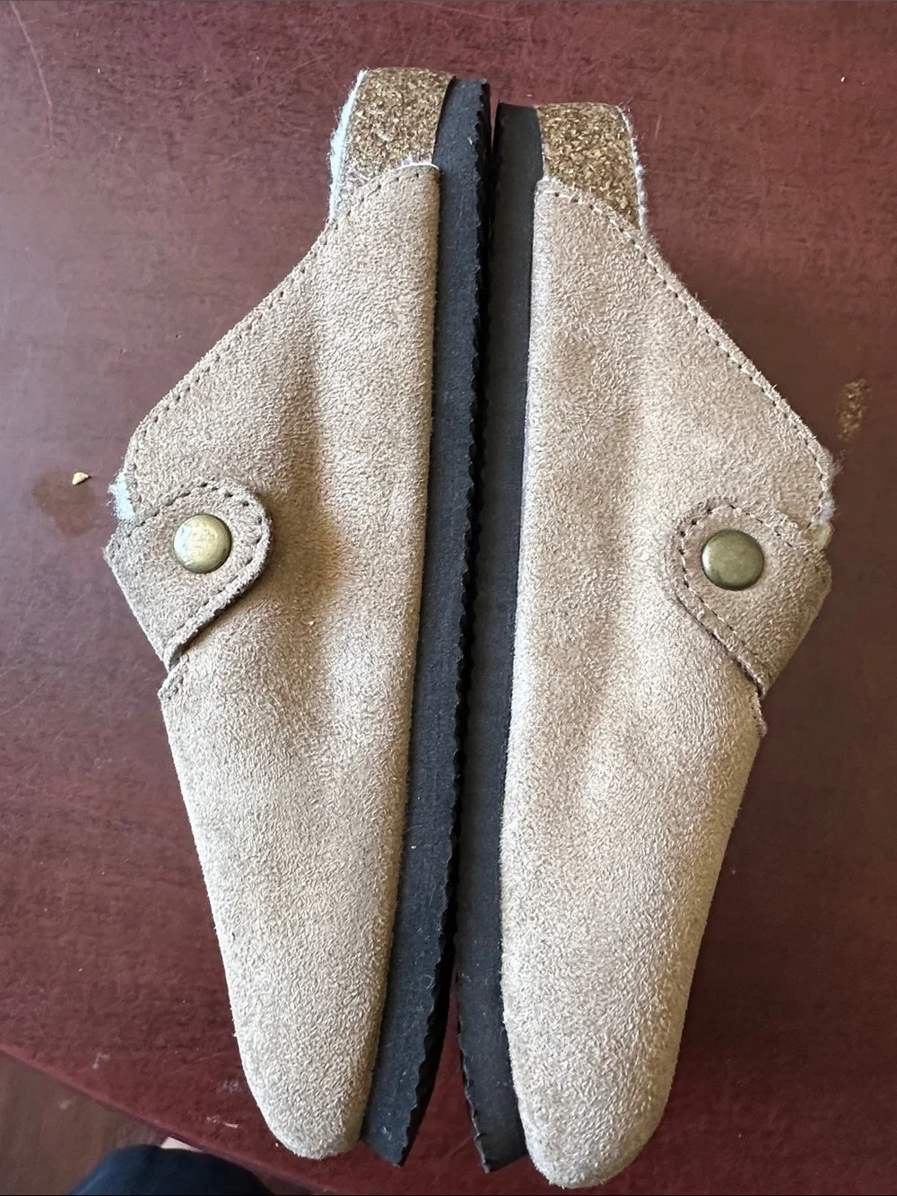##117, Girl size 13, White Mountain Tan Suede Kids Slip-On Clogs with Buckle